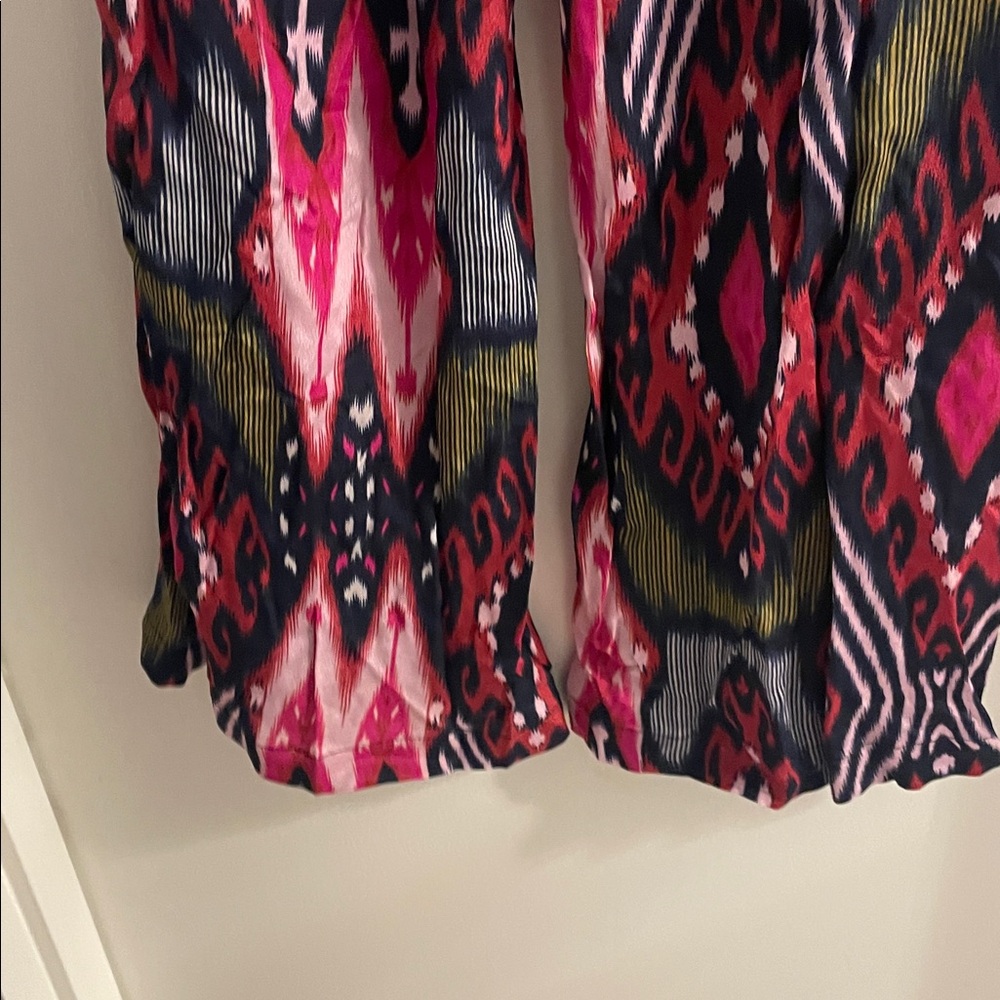 NWOT  Figue XS Ikat Multi Color Wide-leg Drawstring/Tassel ankle zipper Pants - Picture 10 of 11
